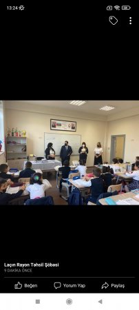 Laçın Rayon Təhsil Şöbəsinin müdiri Nicat Həsənov Xəzər rayonunun Mərdəkan qəsəbəsində Süleyman Rüstəm adına xarici dillər təmayüllü gimnaziyanın həyətində yerləşən rayonun 32 nömrəli tam orta məktəbində olub.