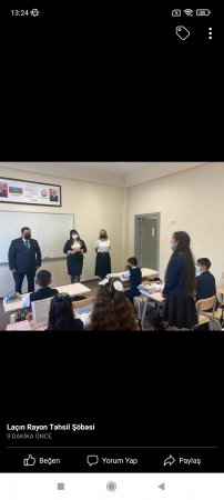 Laçın Rayon Təhsil Şöbəsinin müdiri Nicat Həsənov Xəzər rayonunun Mərdəkan qəsəbəsində Süleyman Rüstəm adına xarici dillər təmayüllü gimnaziyanın həyətində yerləşən rayonun 32 nömrəli tam orta məktəbində olub.