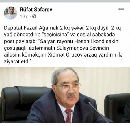 Fəzail Ağamalı 2 kilo düyü və yağ göndərdi, reklam etdi – FOTO