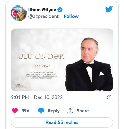 Prezidentdən Heydər Əliyevlə bağlı PAYLAŞIM