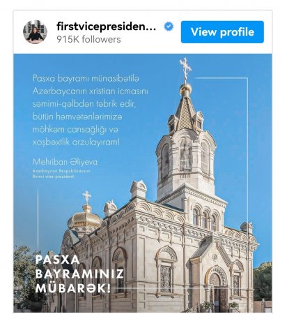 Mehriban Əliyevadan Pasxa ilə bağlı PAYLAŞIM
