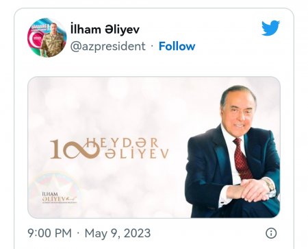 Prezidentdən Ulu Öndərin 100 illiyi ilə bağlı PAYLAŞIM