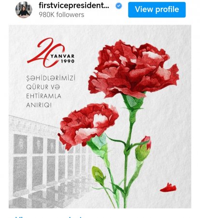 Mehriban Əliyeva 20 Yanvarla bağlı paylaşım etdi 