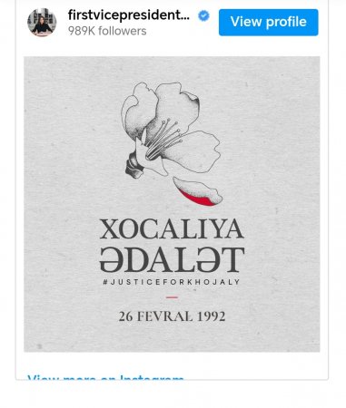 Mehriban Əliyevadan Xocalı PAYLAŞIMI