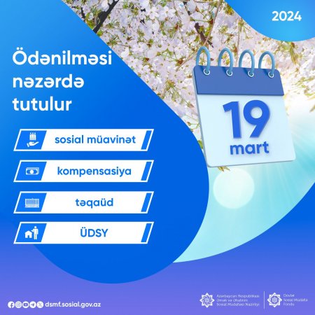 Sosial müavinətlər vaxtından əvvəl ÖDƏNİLƏCƏK