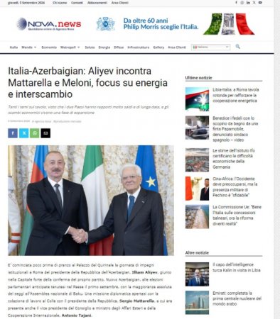 İlham Əliyevin Romaya səfəri İtaliya mediasında