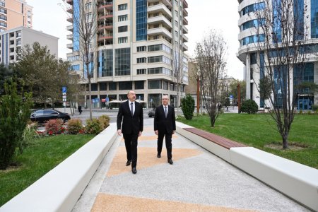 Prezident Bakıda yeni salınan parkda - FOTOLAR