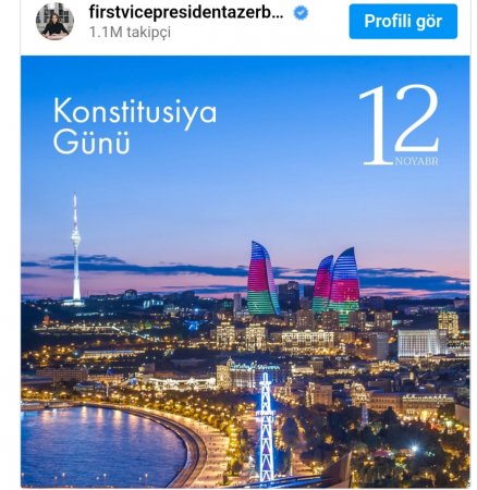 Mehriban Əliyevadan 12 Noyabr PAYLAŞIMI