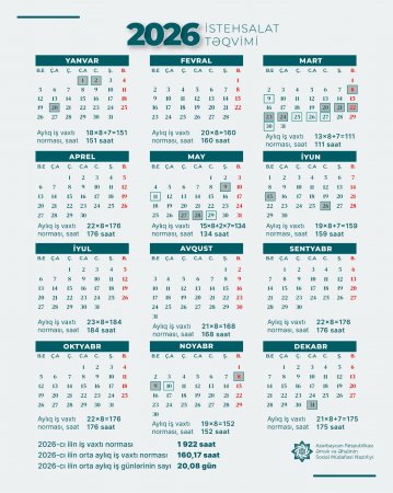 2026-cı ilin qeyri-iş günləri - CƏDVƏL