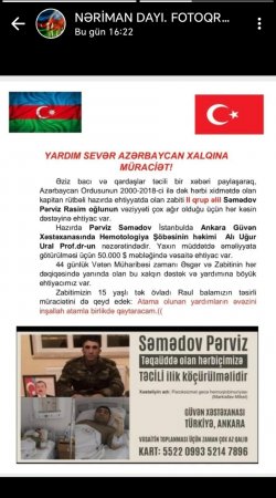 İstanbuldan Azərbaycana yardım çağırışı: Veteranın 15 yaşlı övladı müraciət edib İstanbuldan Azərbaycana yardım çağırışı: Veteranın 15 yaşlı övladı müraciət edib